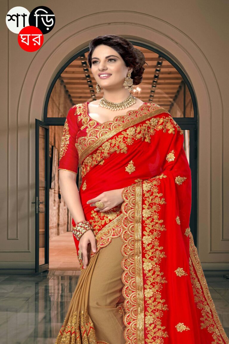 ইন্ডিয়ান ওয়েটলেস জর্জেট এমব্রয়ডারি করা শাড়ি