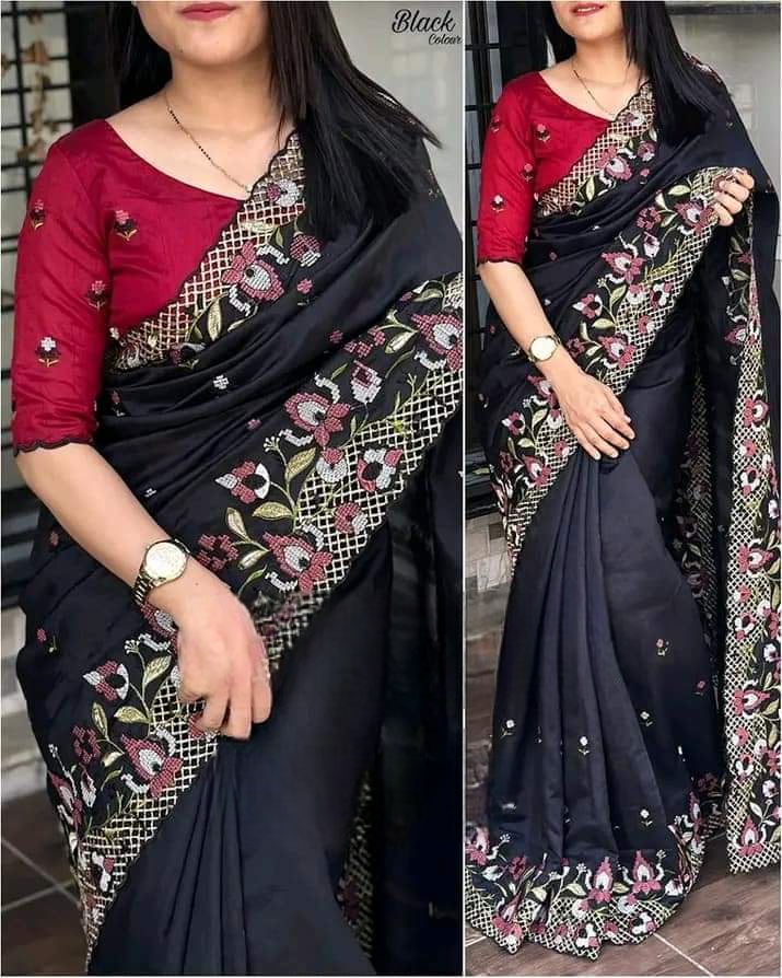 ইন্ডিয়ান হোয়াইট গোল্ড জর্জেট এমব্রয়ডারি করা শাড়ি